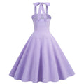 Women 50s Vintage Halter Cocktail Dress Rockabilly Audrey Hepburn Pink Dress Purple