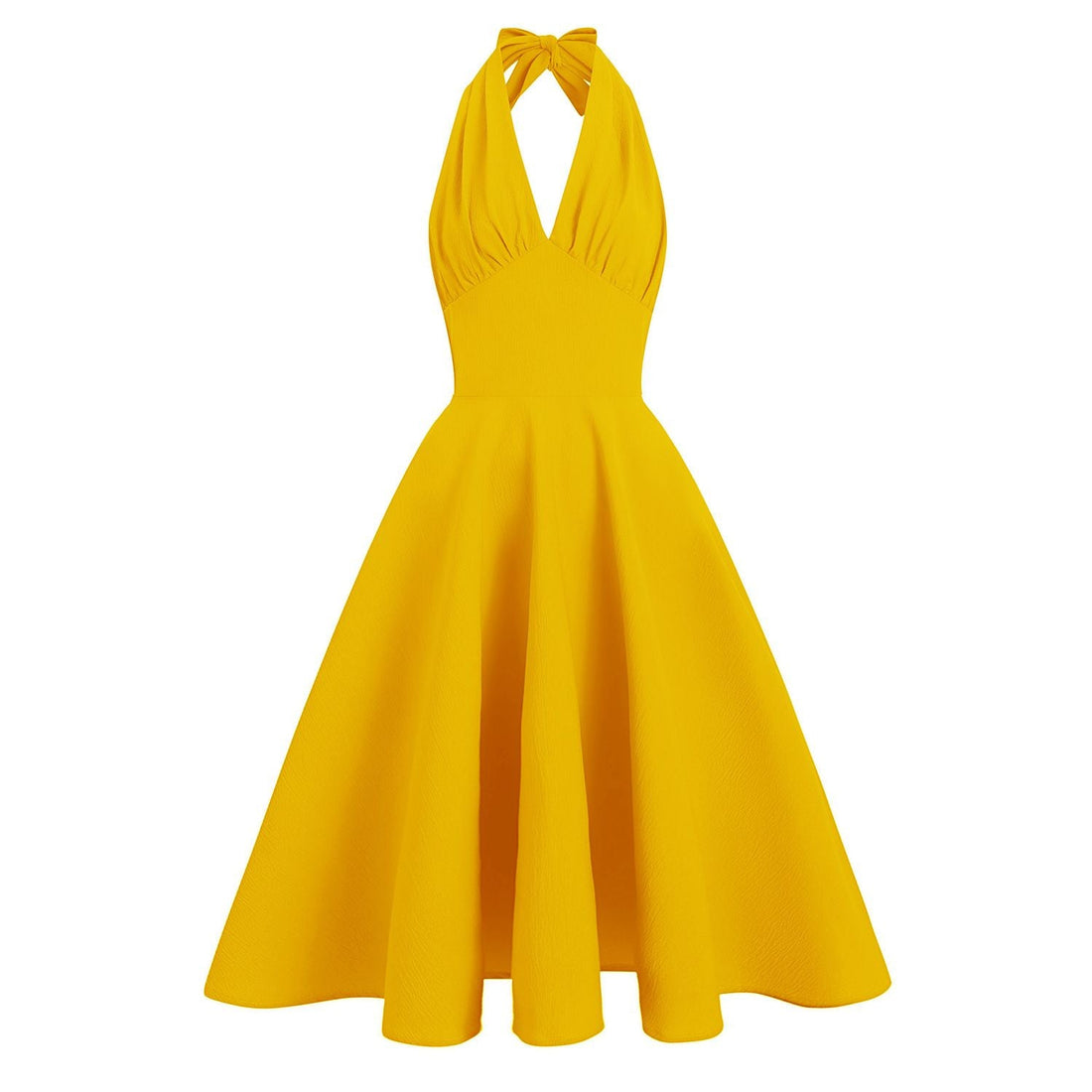 Women 50s Vintage Halter Dress Sexy V Neck 1950s Prom Tea Party Dresses Yellow