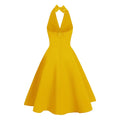 Women 50s Vintage Halter Dress Sexy V Neck 1950s Prom Tea Party Dresses Yellow