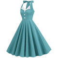 Women 50s Vintage Polka Dot Halter Cocktail Swing Dress Buttons Dress Lake