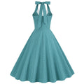 Women 50s Vintage Polka Dot Halter Cocktail Swing Dress Buttons Dress Lake