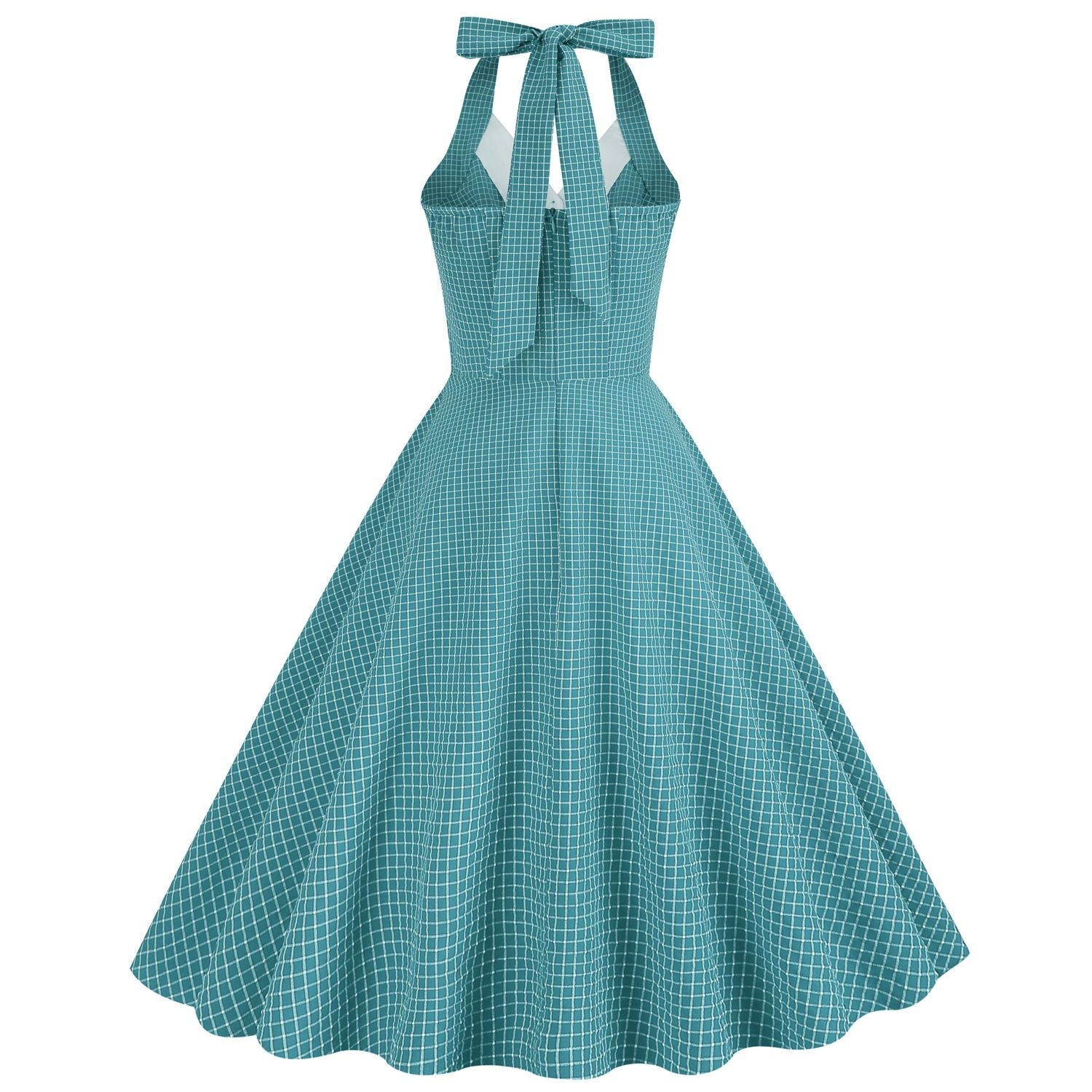 Women 50s Vintage Polka Dot Halter Cocktail Swing Dress Buttons Dress Lake