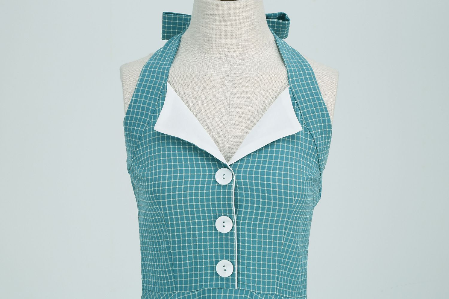 Women 50s Vintage Polka Dot Halter Cocktail Swing Dress Buttons Dress Lake