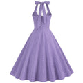 Women 50s Vintage Polka Dot Halter Cocktail Swing Dress Buttons Dress Purple