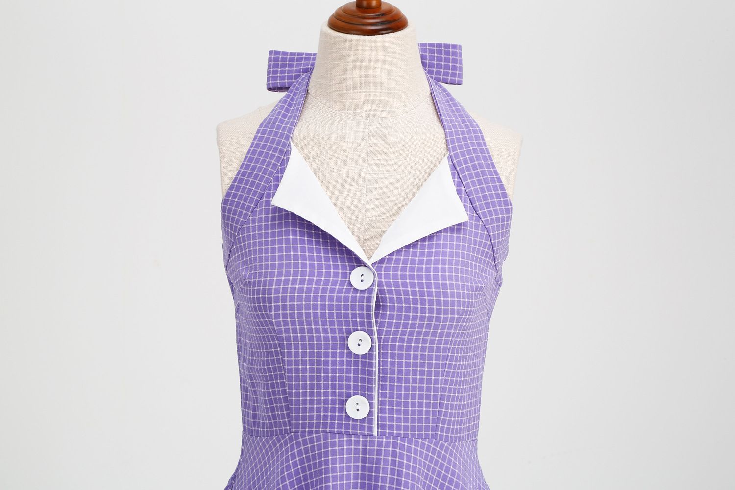Women 50s Vintage Polka Dot Halter Cocktail Swing Dress Buttons Dress Purple