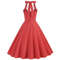 Women 50s Vintage Polka Dot Halter Cocktail Swing Dress Buttons Dress Red
