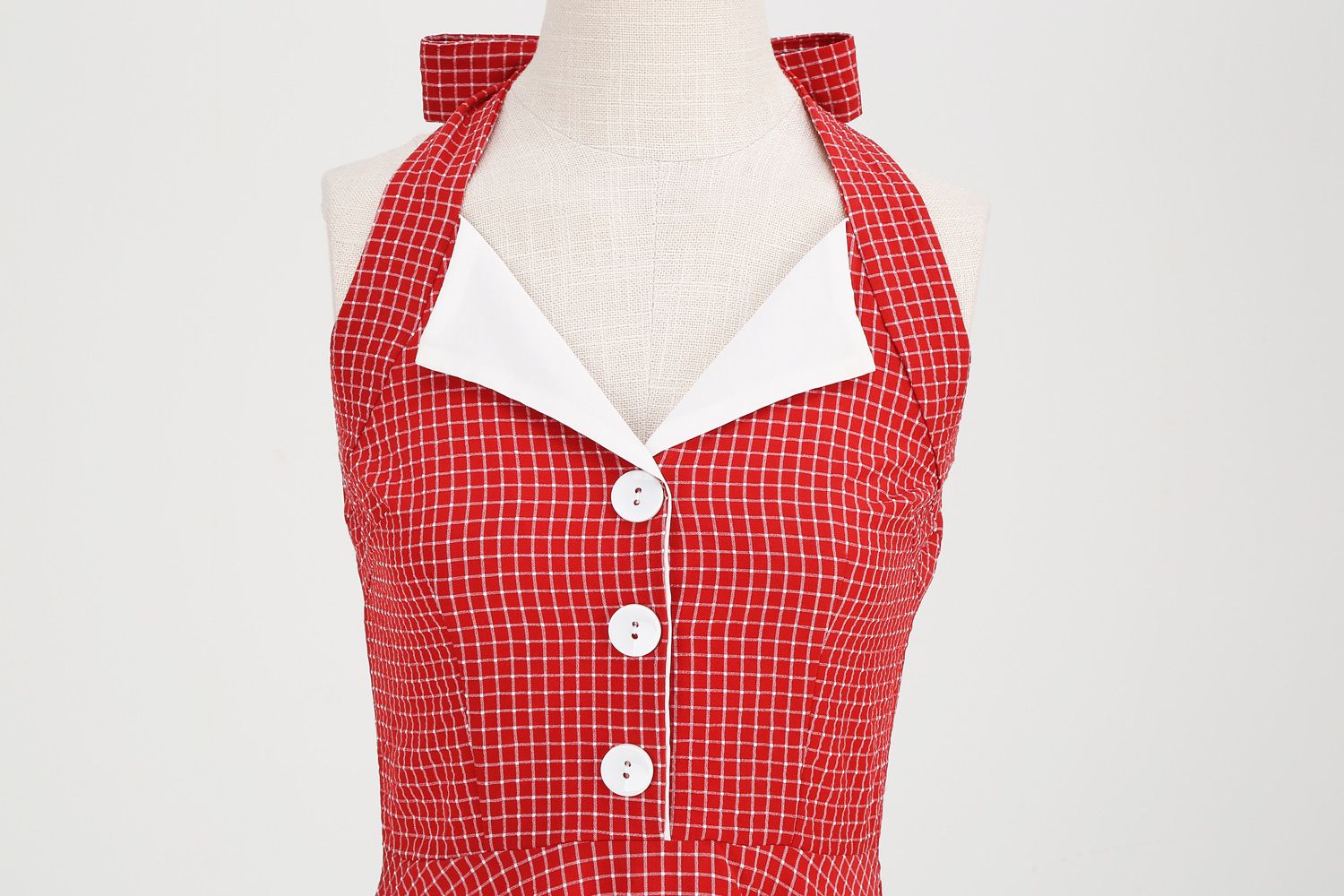 Women 50s Vintage Polka Dot Halter Cocktail Swing Dress Buttons Dress Red