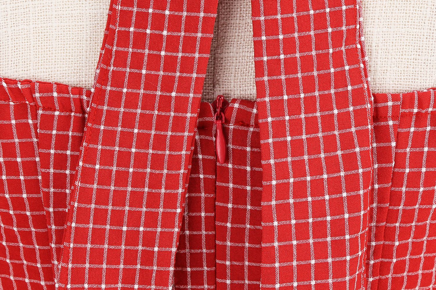 Women 50s Vintage Polka Dot Halter Cocktail Swing Dress Buttons Dress Red