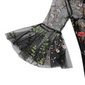 Women Bell Sleeves Bowtie Full Mesh Two Piece Vintage Cocktail Dress Black