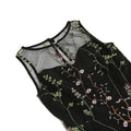 Women Casual Sleeveless Embroidery Mesh Floral Print Maxi Long Dress Black