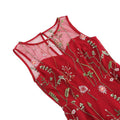 Women Casual Sleeveless Embroidery Mesh Floral Print Maxi Long Dress Red