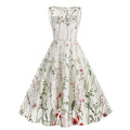 Women Casual Sleeveless Embroidery Mesh Floral Print Maxi Long Dress White