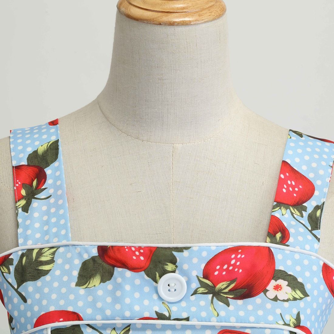 Women Cherries Strawberry Print Vintage Prom Dress Sleeveless 1950s Party Dress Blue