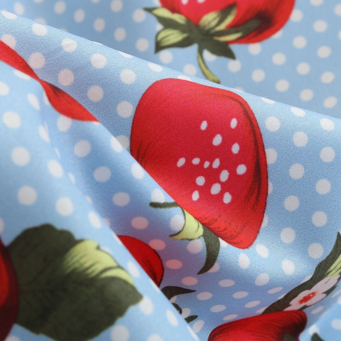 Women Cherries Strawberry Print Vintage Prom Dress Sleeveless 1950s Party Dress Blue