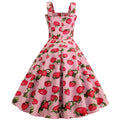 Women Cherries Strawberry Print Vintage Prom Dress Sleeveless 1950s Party Dress Pink