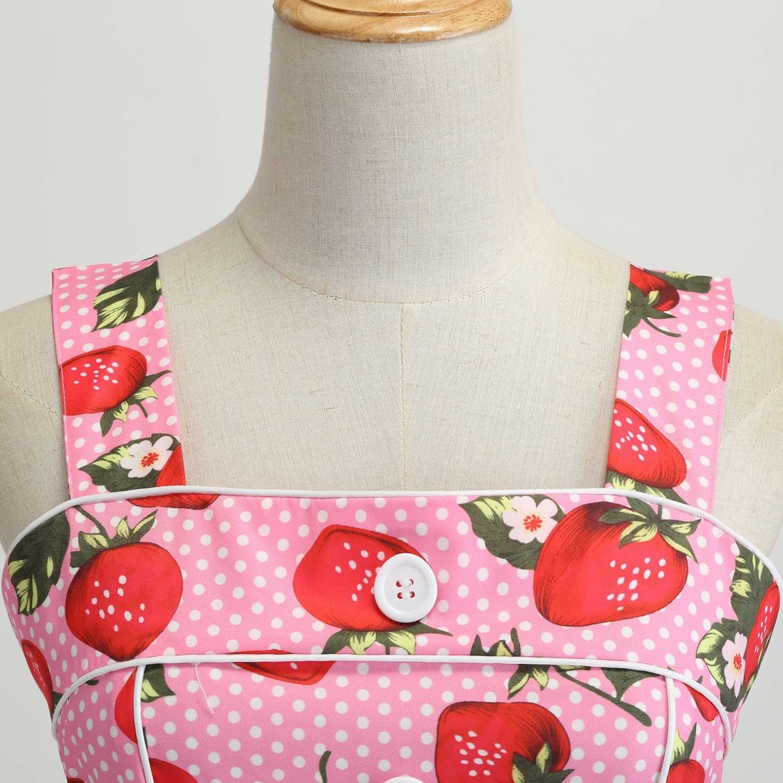Women Cherries Strawberry Print Vintage Prom Dress Sleeveless 1950s Party Dress Pink