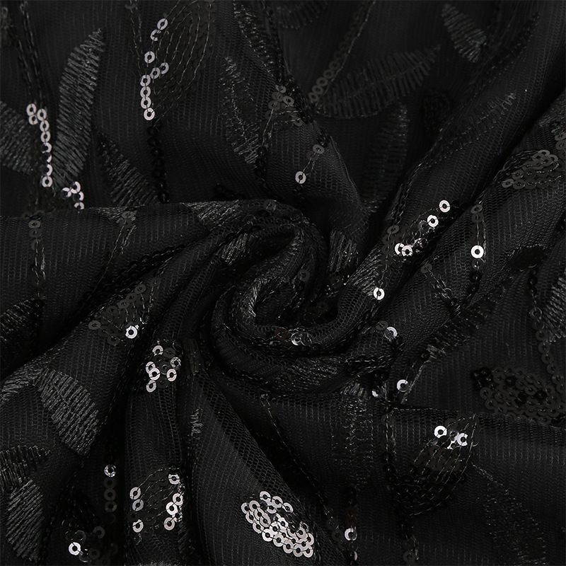 Women Embroidery Double Layer Mesh Splice Vintage Party Swing Dress Black