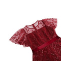 Women Embroidery Double Layer Mesh Splice Vintage Party Swing Dress Red