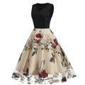 Women Floral Embroidery Vintage  Dresses Elegant V-Neck Midi Dress Beige