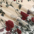Women Floral Embroidery Vintage  Dresses Elegant V-Neck Midi Dress Beige