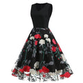 Women Floral Embroidery Vintage  Dresses Elegant V-Neck Midi Dress Black