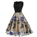 Women Floral Embroidery Vintage  Dresses Elegant V-Neck Midi Dress Blue