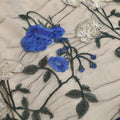 Women Floral Embroidery Vintage  Dresses Elegant V-Neck Midi Dress Blue