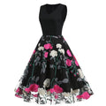 Women Floral Embroidery Vintage  Dresses Elegant V-Neck Midi Dress Rose
