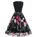 Women Floral Embroidery Vintage  Dresses Elegant V-Neck Midi Dress Rose