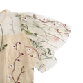 Women Flutter Sleeves Sheer Floral Embroidery Mesh Cocktail Formal Vintage Dress Beige