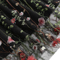 Women Flutter Sleeves Sheer Floral Embroidery Mesh Cocktail Formal Vintage Dress Black