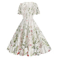 Women Flutter Sleeves Sheer Floral Embroidery Mesh Cocktail Formal Vintage Dress White