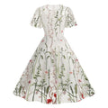 Women Flutter Sleeves Sheer Floral Embroidery Mesh Cocktail Formal Vintage Dress White