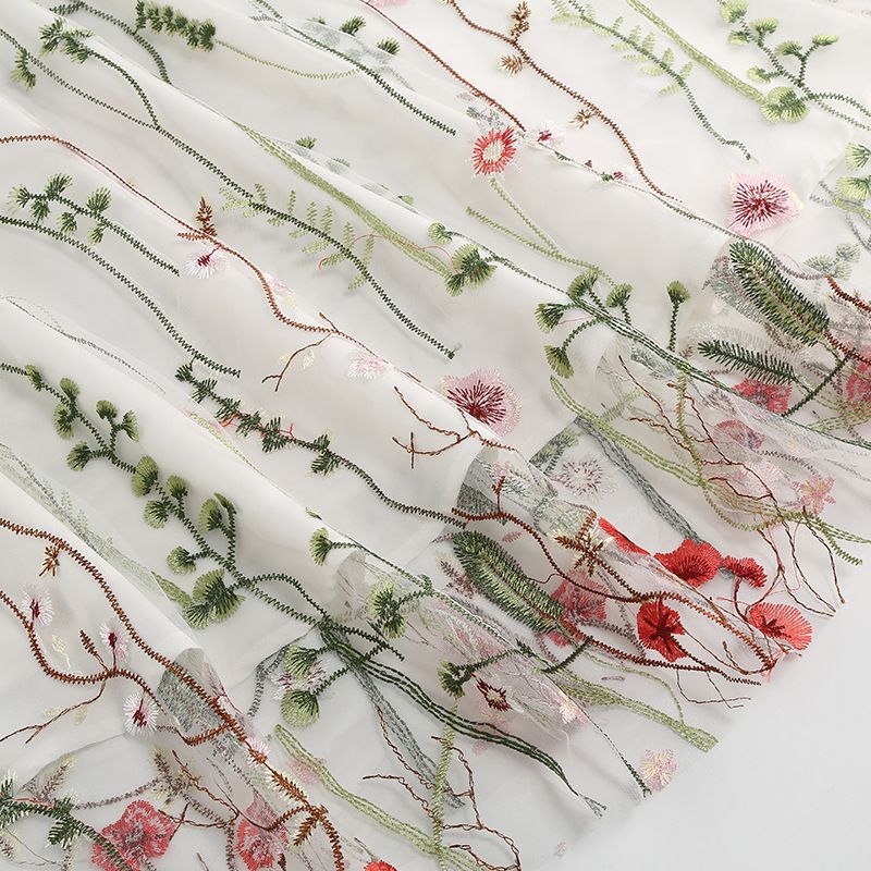 Women Flutter Sleeves Sheer Floral Embroidery Mesh Cocktail Formal Vintage Dress White