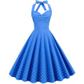 Women Halter Neck A-Line Dress Vintage Sleeveless Party Prom Dress Blue