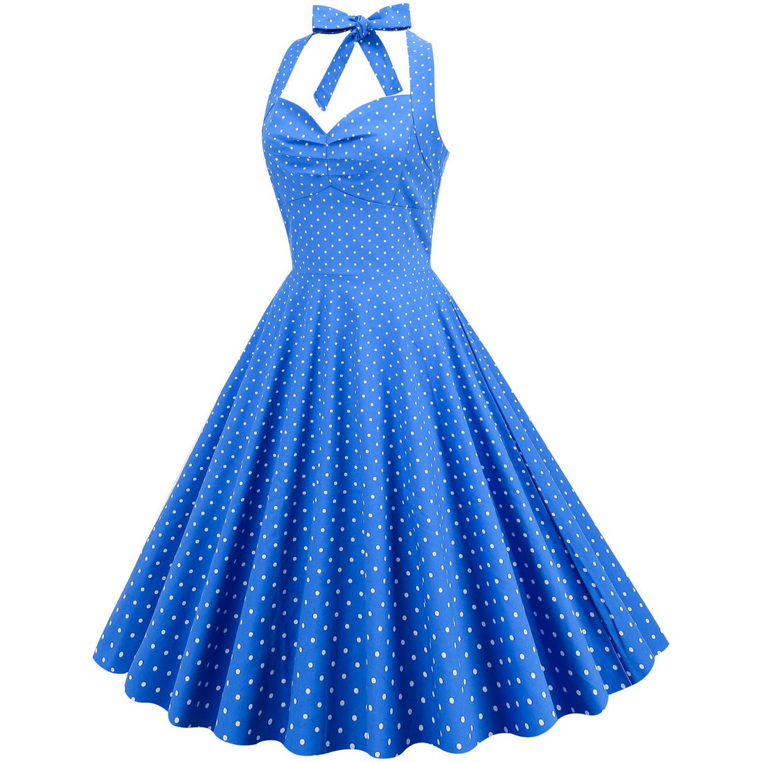 Women Halter Neck A-Line Dress Vintage Sleeveless Party Prom Dress Blue
