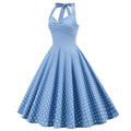 Women Halter Neck A-Line Dress Vintage Sleeveless Party Prom Dress Light Blue