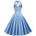 Women Halter Neck A-Line Dress Vintage Sleeveless Party Prom Dress Light Blue