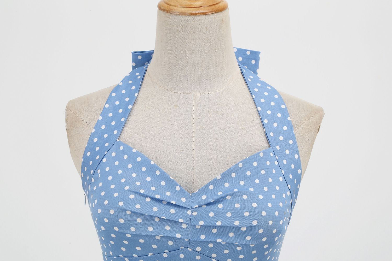 Women Halter Neck A-Line Dress Vintage Sleeveless Party Prom Dress Light Blue