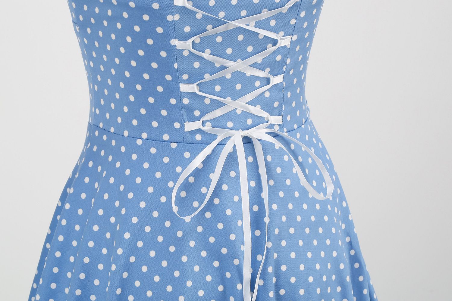 Women Halter Neck A-Line Dress Vintage Sleeveless Party Prom Dress Light Blue