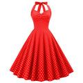Women Halter Neck A-Line Dress Vintage Sleeveless Party Prom Dress Red
