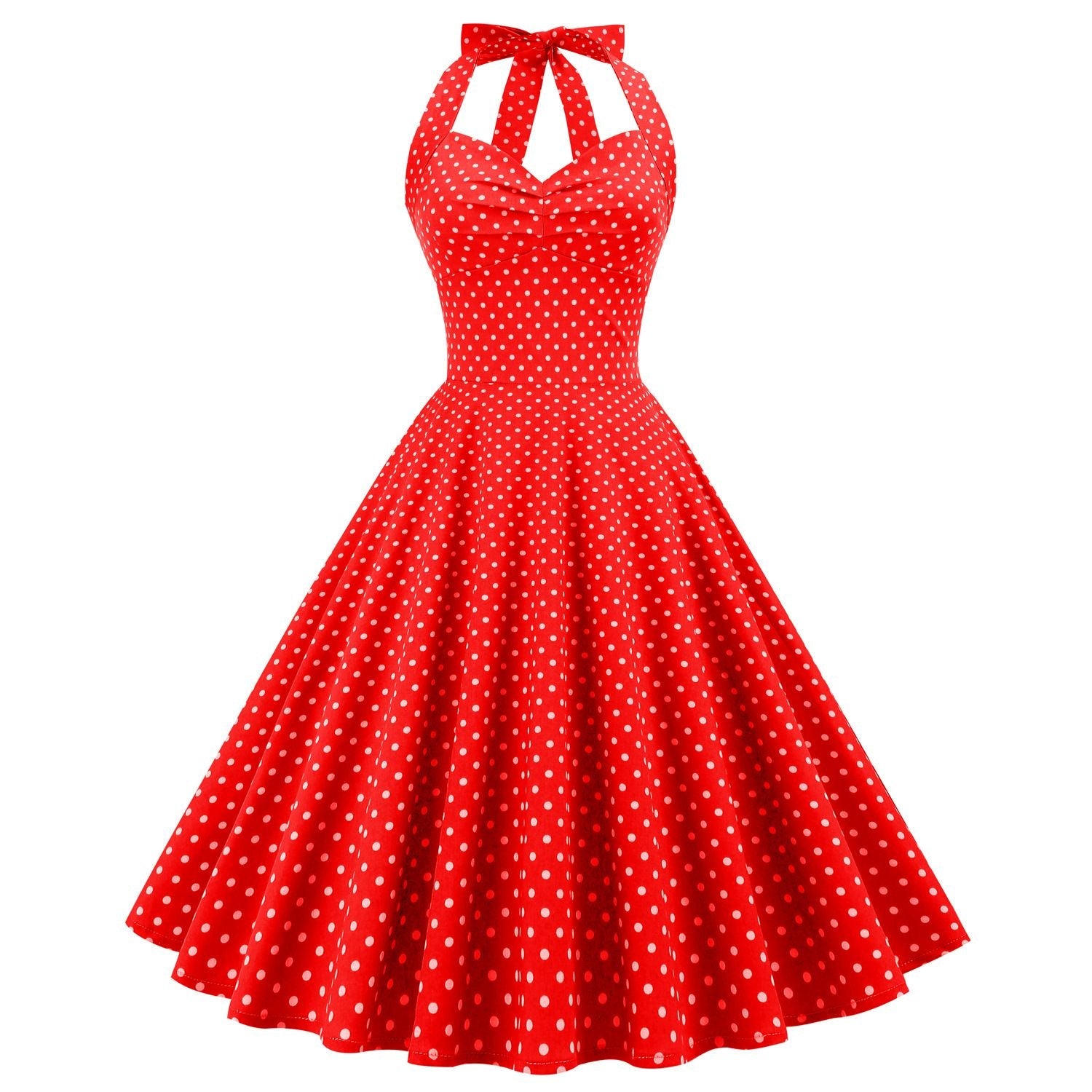 Women Halter Neck A-Line Dress Vintage Sleeveless Party Prom Dress Red