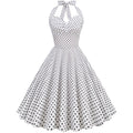 Women Halter Neck A-Line Dress Vintage Sleeveless Party Prom Dress White