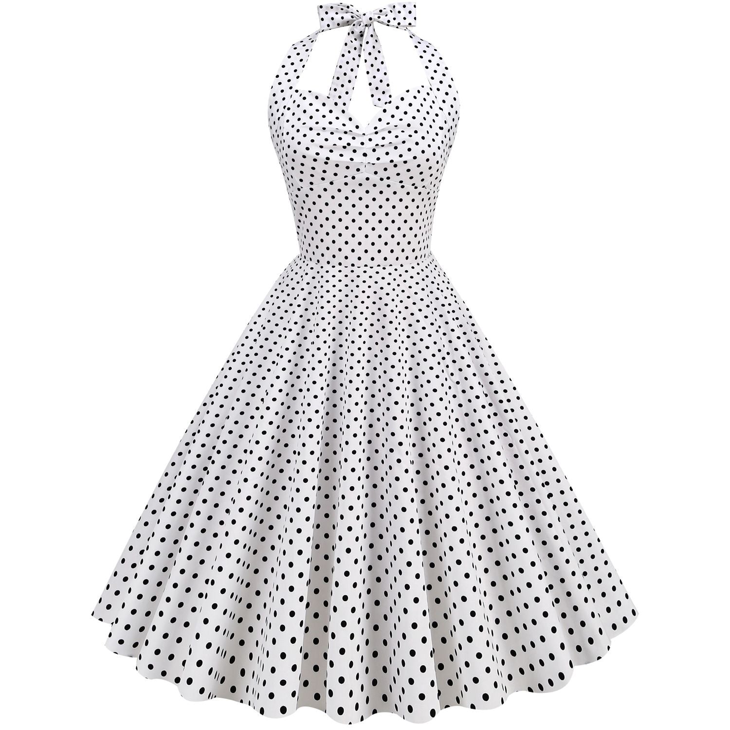 Women Halter Neck A-Line Dress Vintage Sleeveless Party Prom Dress White