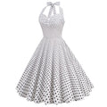 Women Halter Neck A-Line Dress Vintage Sleeveless Party Prom Dress White