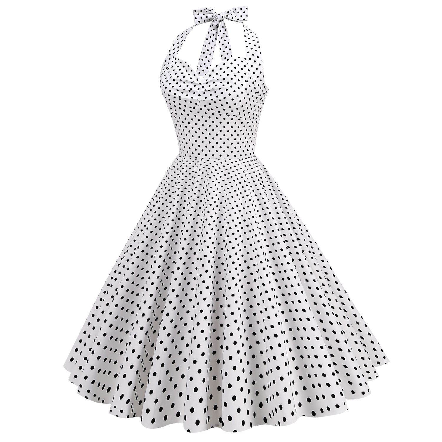 Women Halter Neck A-Line Dress Vintage Sleeveless Party Prom Dress White