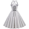 Women Halter Neck A-Line Dress Vintage Sleeveless Party Prom Dress White