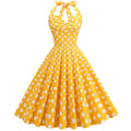 Women Halter Neck A-Line Dress Vintage Sleeveless Party Prom Dress Yellow