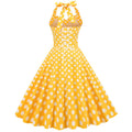Women Halter Neck A-Line Dress Vintage Sleeveless Party Prom Dress Yellow