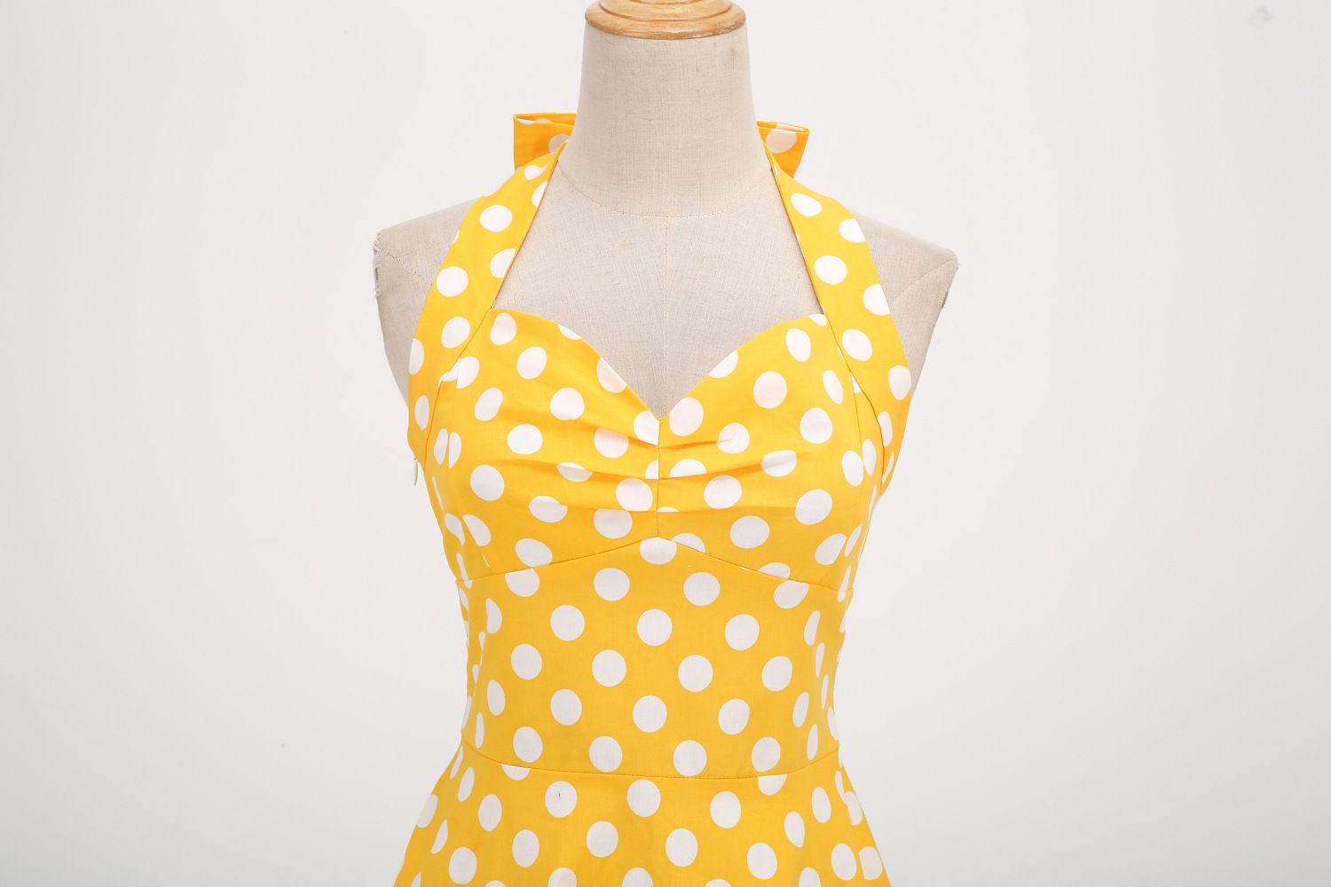 Women Halter Neck A-Line Dress Vintage Sleeveless Party Prom Dress Yellow